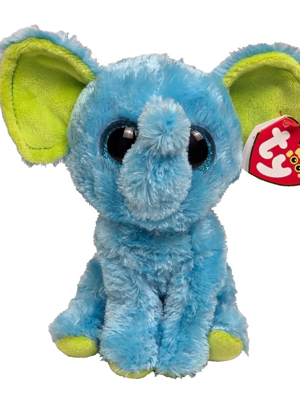 Ty Blue Elephant Plush with Lime Green Accents